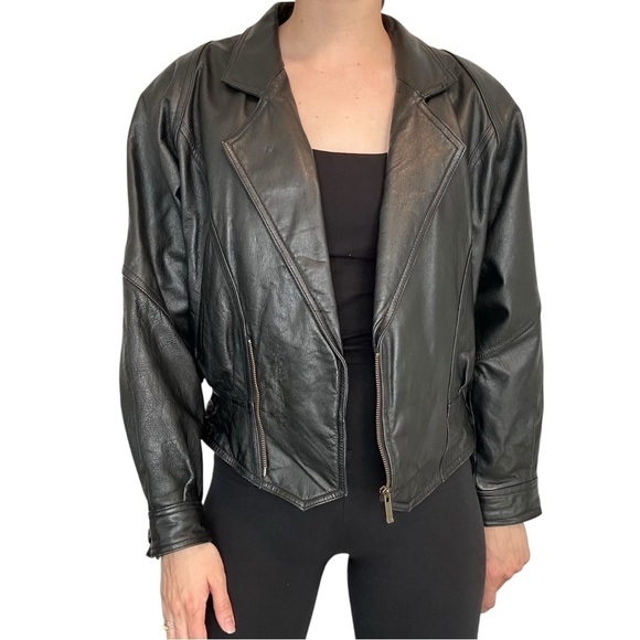 Vintage Wilson’s Leather Jacket 80s Fitted Bomber Black Size Extra Small - Picture 2 of 10